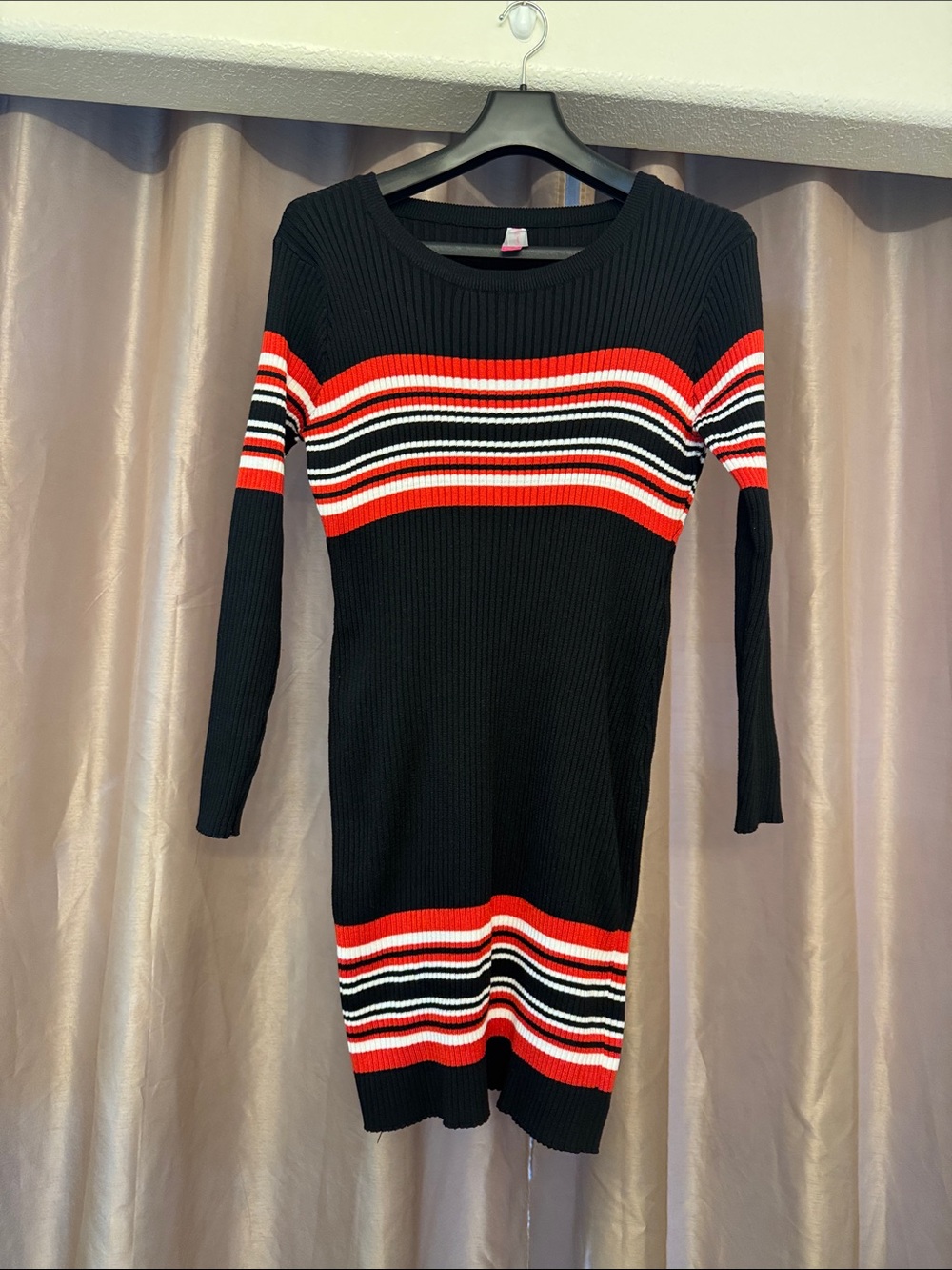 No Boundaries Black Dress with Red and White Stripes